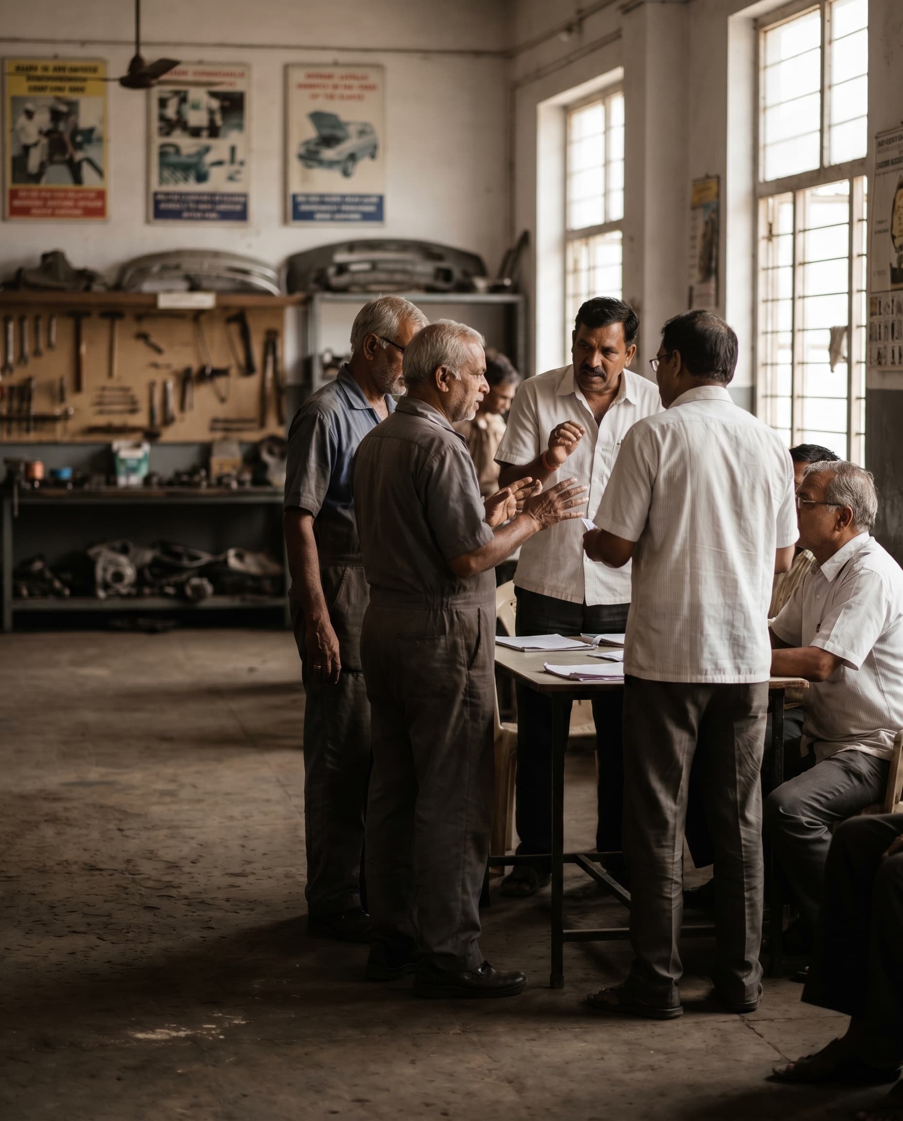 Independent workshop owners collaborating at an AIAWA meet